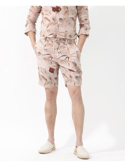 Rare Rabbit - Men Bower Beige Tropical Print Relaxed Fit Shorts