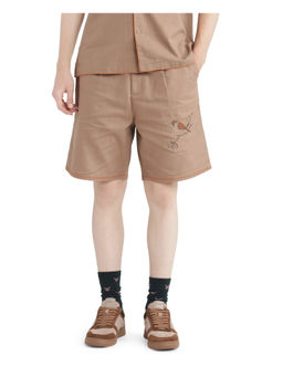 Rare Rabbit - Men Couvin-B Light Brown Embroidered Regular Fit Shorts