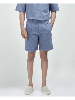 Rare Rabbit - Men Dorn Blue Checked Relaxed Fit Shorts