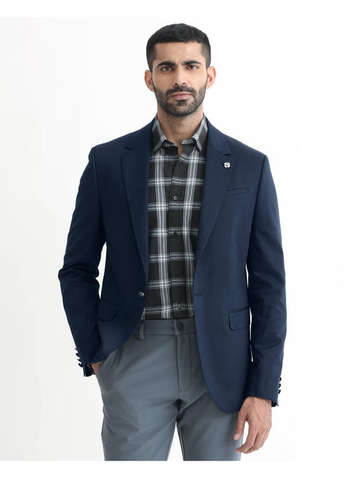 Rare Rabbit Men Envest Dark Navy Blue Plain Tailored Blazer