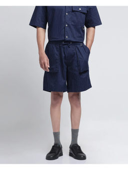 Rare Rabbit - Men Habar Navy Blue Striped Regular Fit Shorts