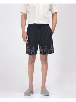 Rare Rabbit - Men Horob Black Jacquard Regular Fit Shorts