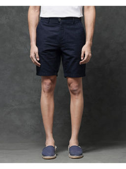 Rare Rabbit - Men Jecky Navy Blue Jacquard Relaxed Fit Shorts