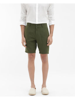 Rare Rabbit - Men Pinto-1 Olive Plain Regular Fit Shorts
