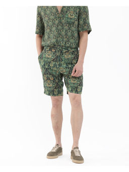 Rare Rabbit - Men Rabeno Dark Green Tropical Print Relaxed Fit Shorts