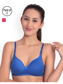 Floret - Pack of 2 Solid Non-Wired Heavily Padded Push-Up Bra - Multi-Color