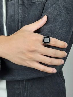 Yellow Chimes - Men Black Stainless Steel Square Shaped Steel Ring
