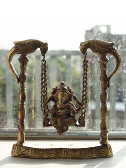 eCraftIndia - Brass Lord Ganesha on Peacock Swing