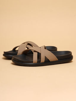 ERIDANI - Women Brooke Taupe Criss Cross Comfort Sandals
