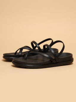 ERIDANI - Women Heather Black Cross Strap Comfort Sandals