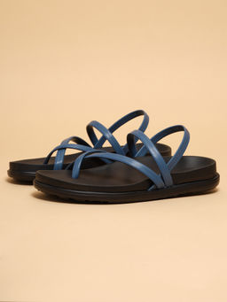 ERIDANI - Women Heather Blue Cross Strap Comfort Sandals