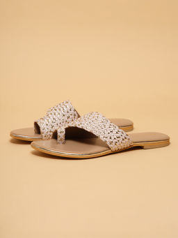 ERIDANI - Women Lirya Off White Braided Slip-On Flats with Woven Strap