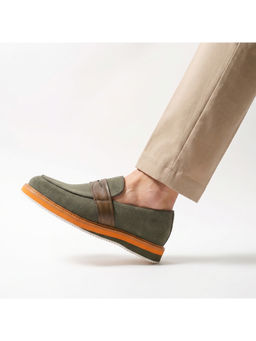 Monkstory - Men Escape Stacked Sole Penny Loafers - Olive Green