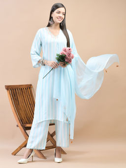 Shree - Women Poly Viscose Blue Embroidered Kurta with Pant & Dupatta (Set of 3)