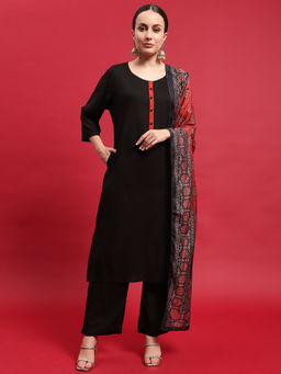 Shree - Women Viscose Black Solid Kurta with Pant & Dupatta (Set of 3)