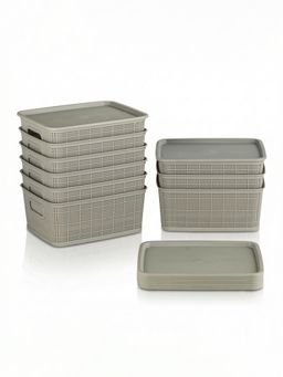 Kuber Industries - Grey Plastic Solitaire Storage Basket With Lid (Pack of 9)