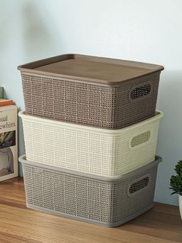 Kuber Industries - Multi-Color Plastic Solitaire Storage Basket With Lid (Pack of 3)