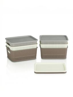 Kuber Industries - Multi-Color Plastic Solitaire Storage Basket With Lid (Pack of 6)