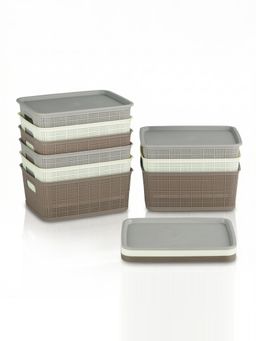 Kuber Industries - Multi-Color Plastic Solitaire Storage Basket With Lid (Pack of 9)