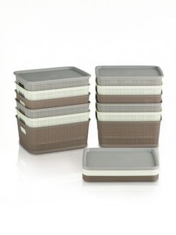 Kuber Industries - Multi-Color Plastic Solitaire Storage Basket With Lid (Pack of 12)