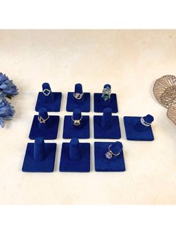 La Trove - Premium Navy Blue Velvet Rings Organizer Display Holders (Pack of 10)