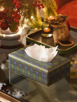 Pure Home + Living - Green Plaid Faux Leather Tissue Box