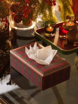 Pure Home + Living - Red Green Plaid Faux Leather Tissue Box