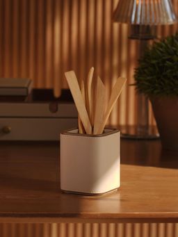 Pure Home + Living - Beige Faux Leather Pen Stand