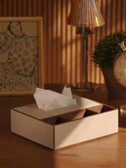 Pure Home + Living - Beige Faux Leather Tissue Box with Organiser