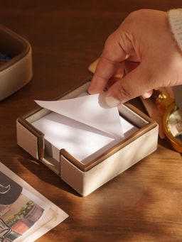 Pure Home + Living - Beige Faux Leather Note Pad Holder