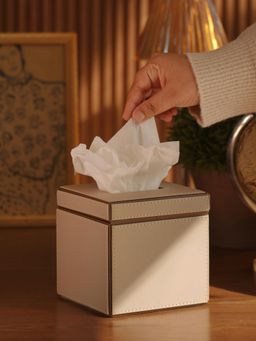 Pure Home + Living - Beige Faux Leather Square Tissue Box