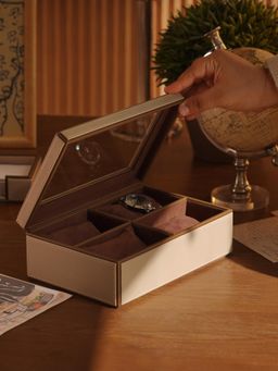 Pure Home + Living - Beige Faux Leather 4 Part Watch Box