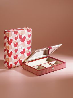 Pure Home + Living - Pink Heart Print Faux Leather Jewellery Box