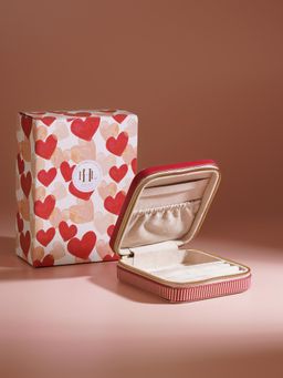 Pure Home + Living - Pink Heart Print Faux Leather Travel Jewellery Box