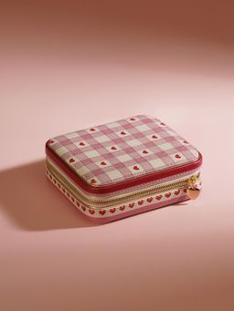Pure Home + Living - Pink Red Heart Print Faux Leather Zippered Jewellery Box