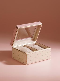 Pure Home + Living - Pink Heart Print Faux Leather Watch Box