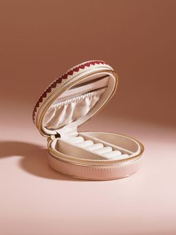 Pure Home + Living - Pink Heart Print Faux Leather Round Jewellery Box