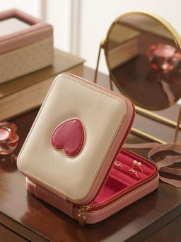 Pure Home + Living - Beige Red Heart Faux Leather Jewellery Box
