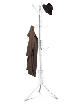 House of Quirk - White Coat Rack With 12 Hooks Freestanding Metal Hanging Organiser