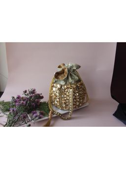 Nayaab by Sonia - Diamond Bucket Gold Potli Bag for Women
