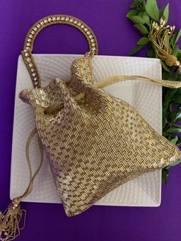 Nayaab by Sonia - Salli En Vie Gold Potli Bag for Women