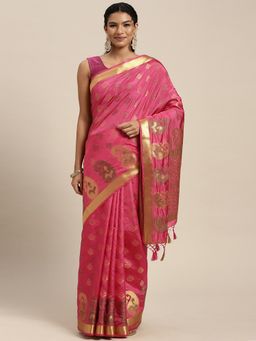 Mimosa - Women's Kanjivaram Art Silk Pink Saree with Unstitched Blouse