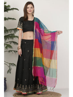 Kaanchie Nanggia - Poly Silk Black Embroidery Lehenga (Set of 3)
