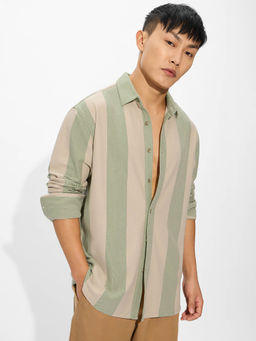 The Souled Store - Stripes: Sage Mens Knit Shirt