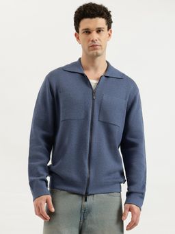 United Colors of Benetton - Mens Blue Cuban Collar Solid Zipped Front Heavy Weight Shacket