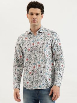 United Colors of Benetton - Regular Fit Spread Collar Floral Poplin Literature Shirt