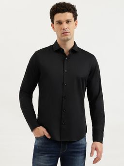 United Colors of Benetton - Black Slim Fit Spread Collar Solid Giza Cotton Shirt