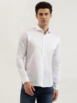 United Colors of Benetton - White Slim Fit Spread Collar Solid Giza Cotton Shirt