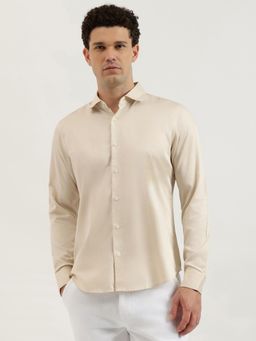 United Colors of Benetton - Beige Slim Fit Spread Collar Solid Giza Cotton Shirt