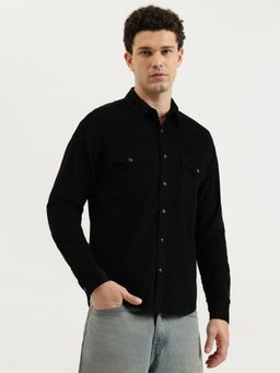United Colors of Benetton - Black Regular Fit Spread Collar Western Corduroy Shirt